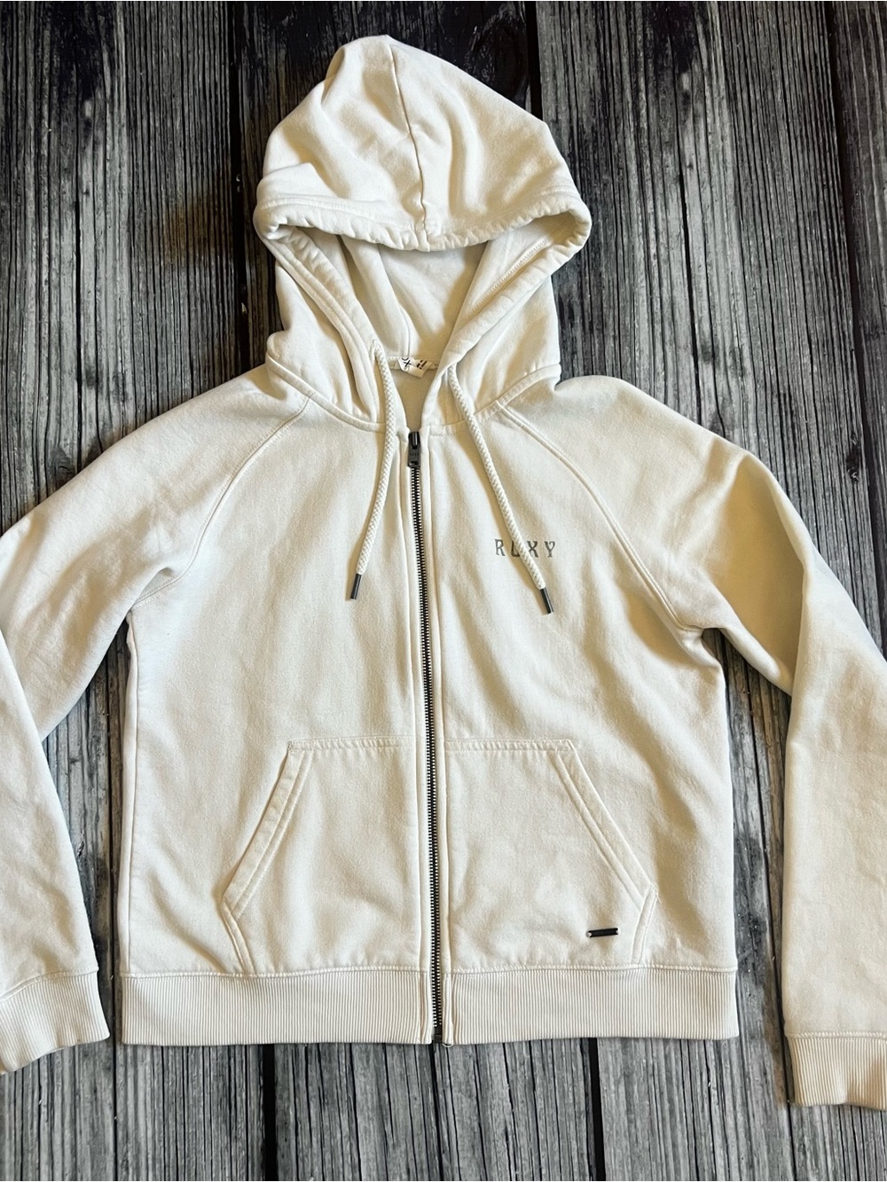 Roxy Cream Hooded Zip Sweatshirt with Logo Tag